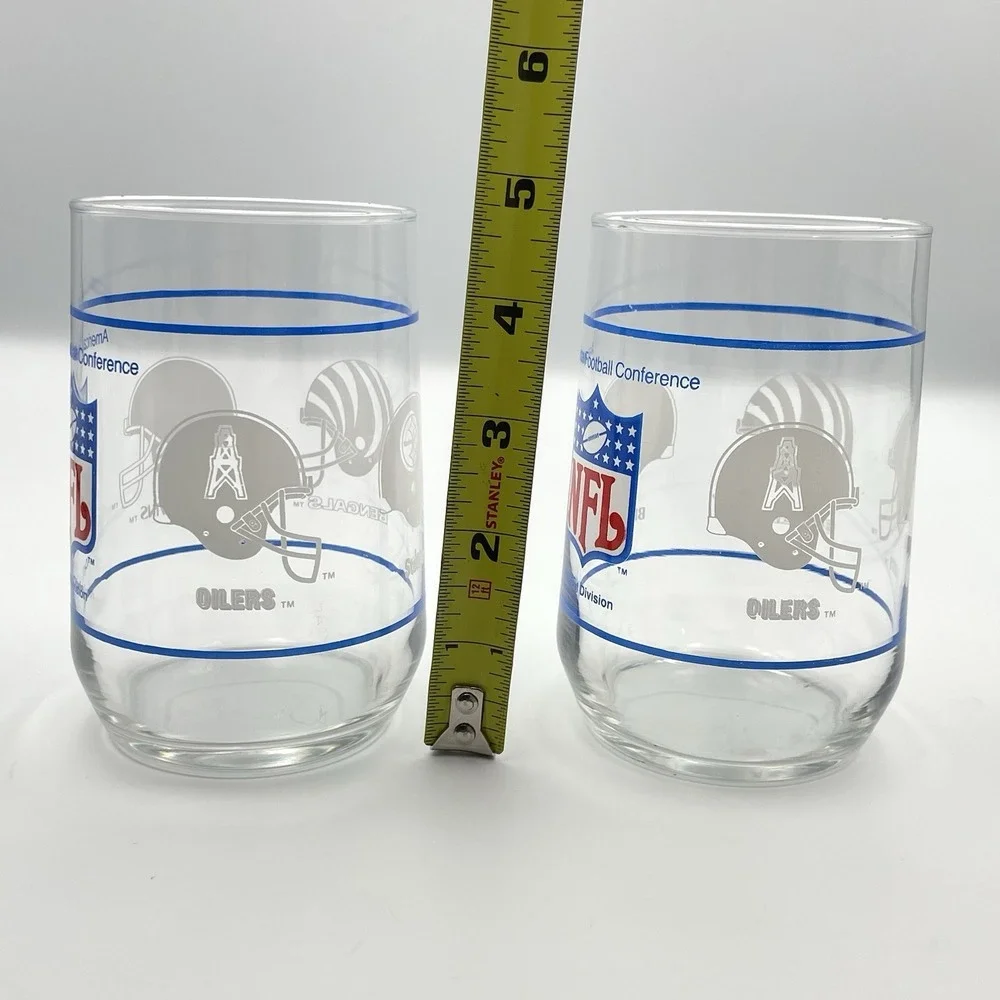 Vintage Set Of 2 NFL Central Division Glasses AFC Oilers Steelers Bengals Browns